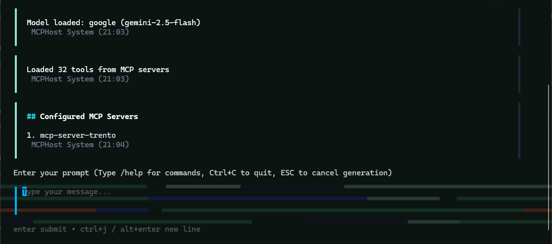 MCPHost initial screen